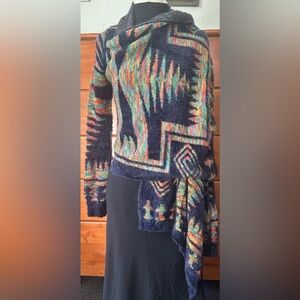 Multicolor/pattern fluffy cardigan/wrap